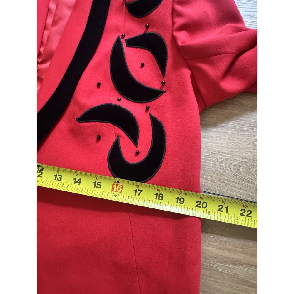 Vintage 80s 90s Red Black Beaded Cropped Short Jacket Open Front Statement MED - Picture 15 of 16